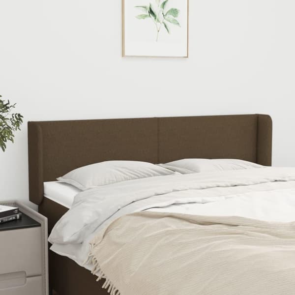 vidaXL sengegavl med kanter 147x16x78/88 cm stof mørkebrun