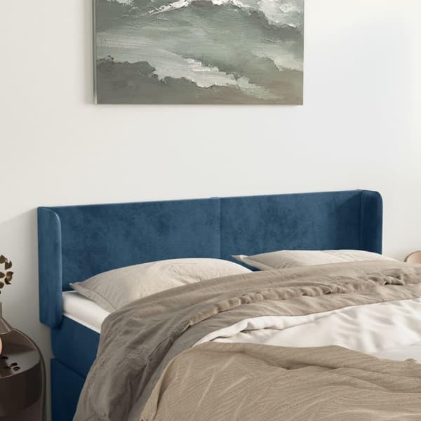 vidaXL sengegavl med kanter 147x16x78/88 cm fløjl mørkeblå