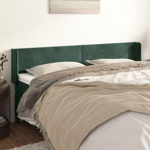 vidaXL sengegavl med kanter 163x16x78/88 cm fløjl mørkegrøn