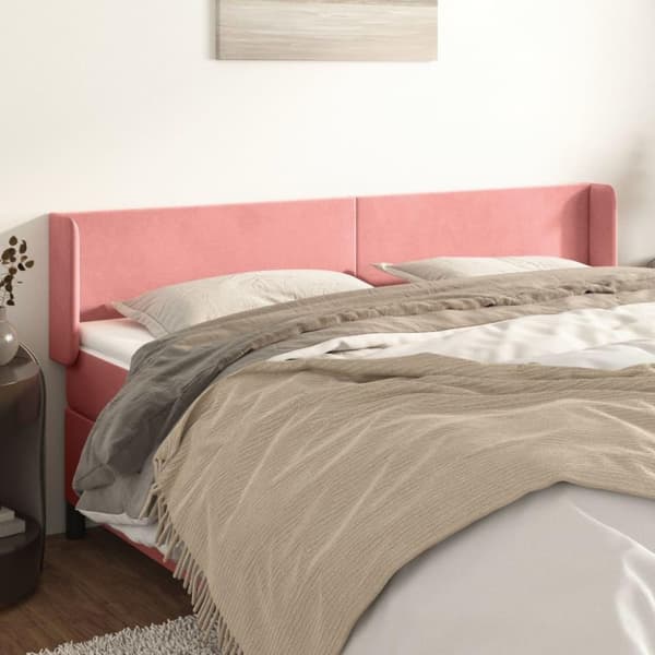 vidaXL sengegavl med kanter 163x16x78/88 cm fløjl lyserød