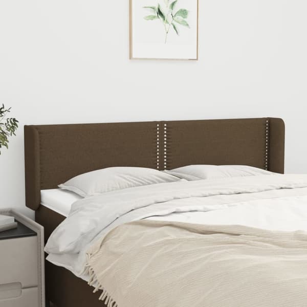 vidaXL sengegavl med kanter 147x16x78/88 cm stof mørkebrun