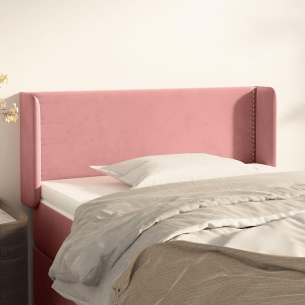 vidaXL sengegavl med kanter 83x16x78/88 cm fløjl lyserød
