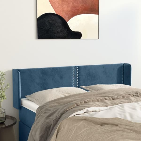 vidaXL sengegavl med kanter 147x16x78/88 cm fløjl mørkeblå