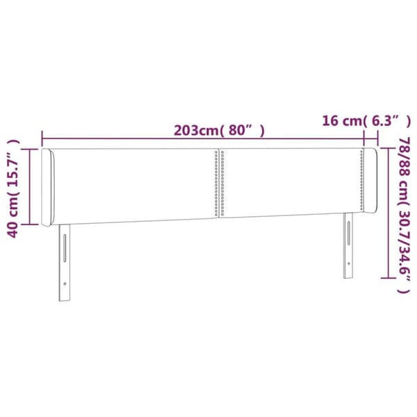 vidaXL sengegavl med kanter 203x16x78/88 cm fløjl lyserød