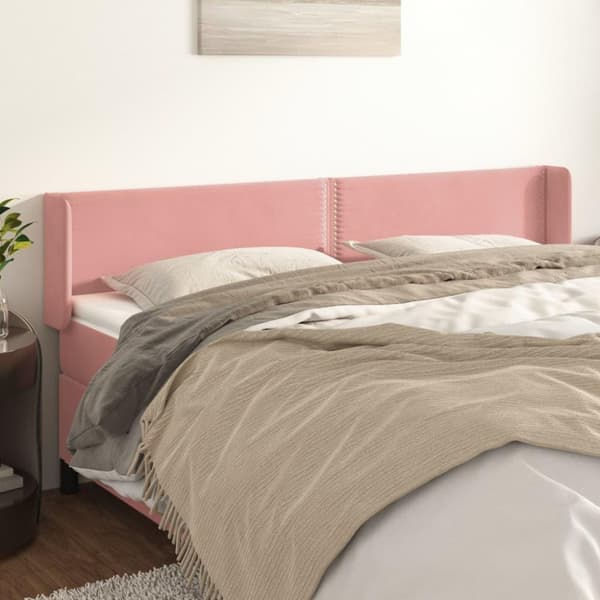 vidaXL sengegavl med kanter 203x16x78/88 cm fløjl lyserød