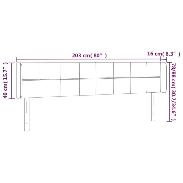 vidaXL sengegavl med kanter 203x16x78/88 cm stof cremefarvet