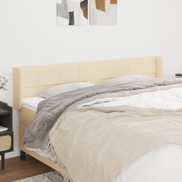vidaXL sengegavl med kanter 203x16x78/88 cm stof cremefarvet