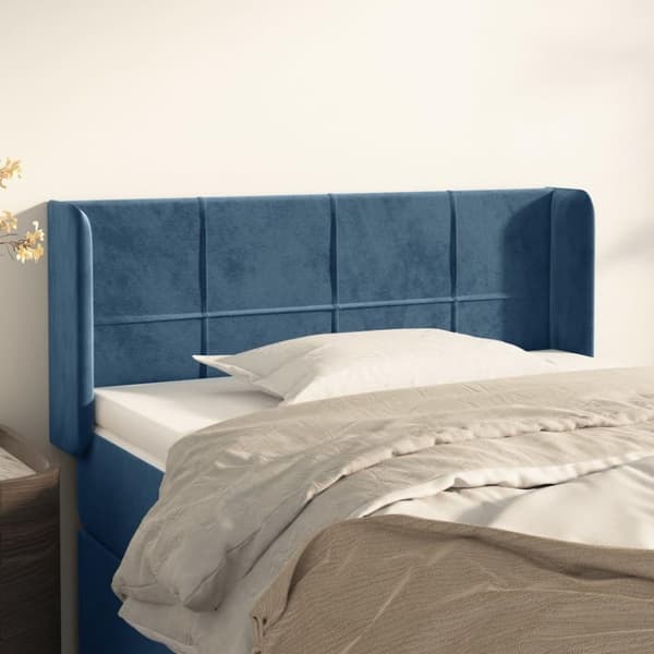 vidaXL sengegavl med kanter 103x16x78/88 cm fløjl mørkeblå