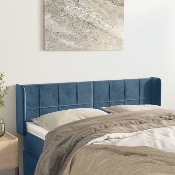 vidaXL sengegavl med kanter 147x16x78/88 cm fløjl mørkeblå