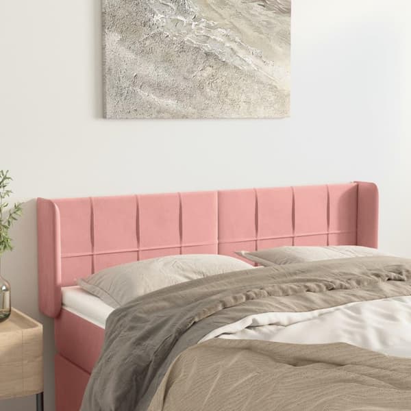 vidaXL sengegavl med kanter 147x16x78/88 cm fløjl lyserød