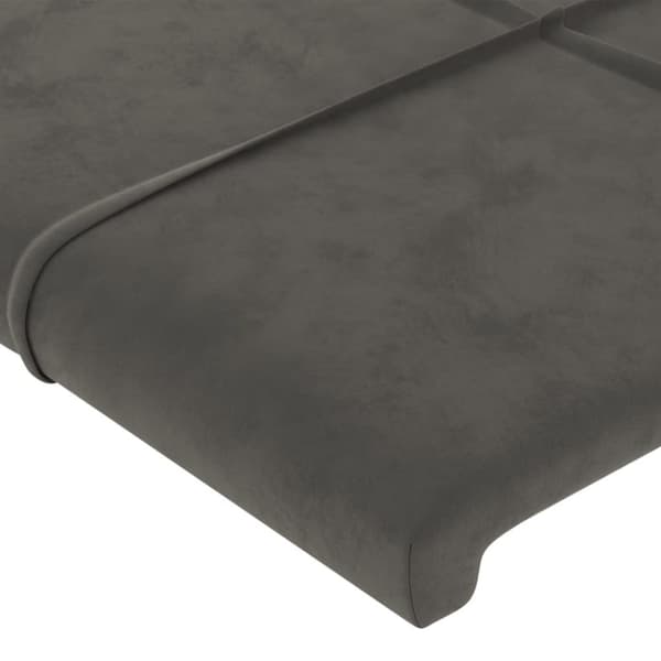 vidaXL sengegavl med kanter 163x16x78/88 cm fløjl mørkegrå
