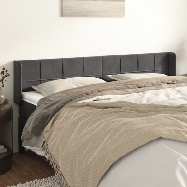 vidaXL sengegavl med kanter 163x16x78/88 cm fløjl mørkegrå