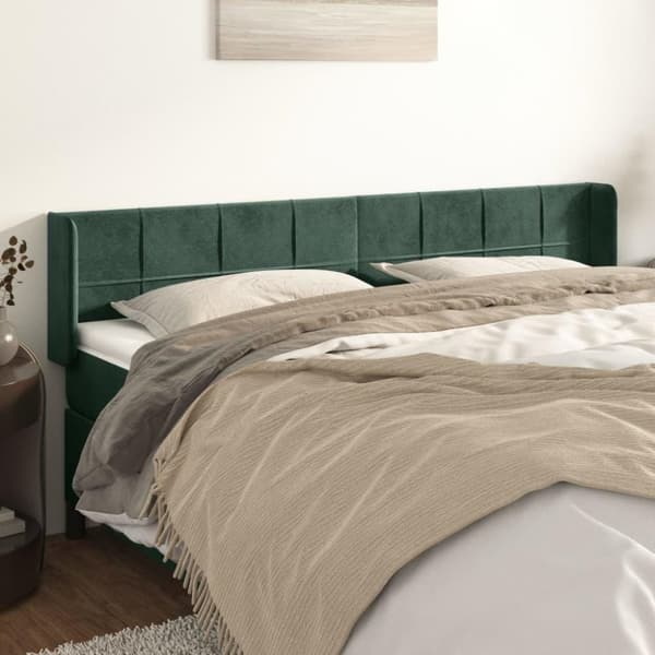 vidaXL sengegavl med kanter 163x16x78/88 cm fløjl mørkegrøn