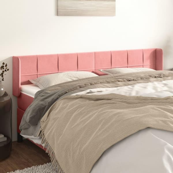 vidaXL sengegavl med kanter 183x16x78/88 cm fløjl lyserød