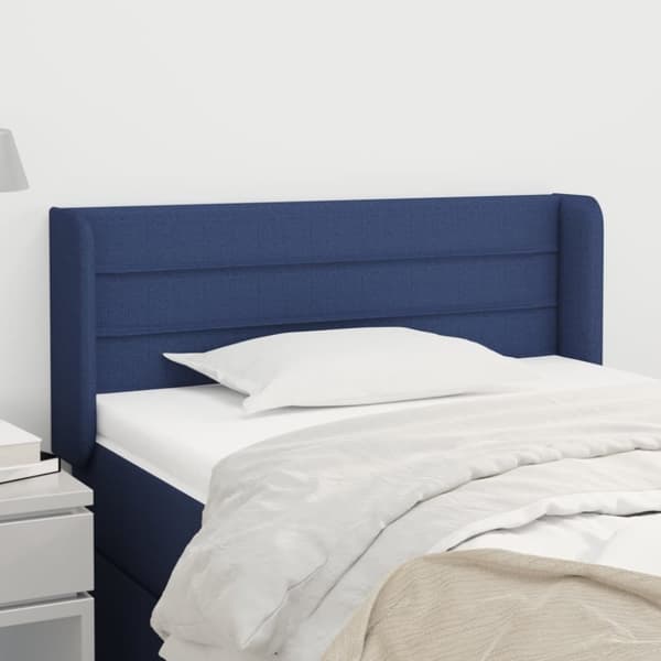 vidaXL sengegavl med kanter 103x16x78/88 cm stof blå