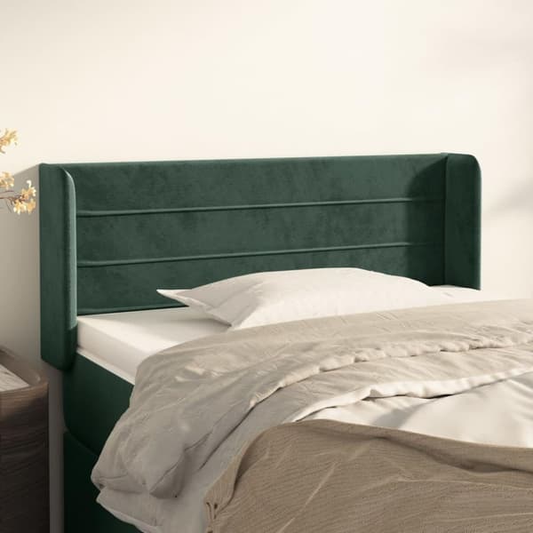 vidaXL sengegavl med kanter 83x16x78/88 cm fløjl mørkegrøn