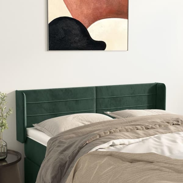 vidaXL sengegavl med kanter 147x16x78/88 cm fløjl mørkegrøn
