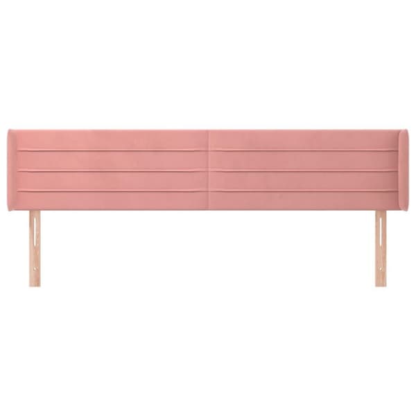 vidaXL sengegavl med kanter 163x16x78/88 cm fløjl lyserød