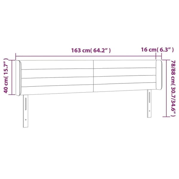 vidaXL sengegavl med kanter 163x16x78/88 cm fløjl lyserød