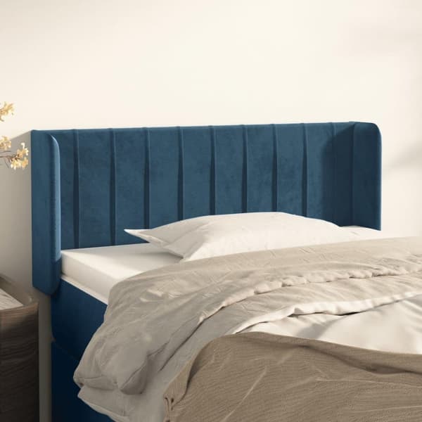 vidaXL sengegavl med kanter 93x16x78/88 cm fløjl mørkeblå