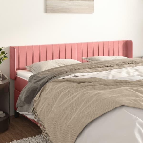 vidaXL sengegavl med kanter 183x16x78/88 cm fløjl lyserød