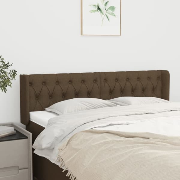vidaXL sengegavl med kanter 163x16x78/88 cm stof mørkebrun