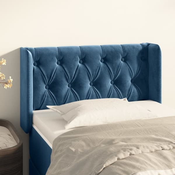 vidaXL sengegavl med kanter 83x16x78/88 cm fløjl mørkeblå