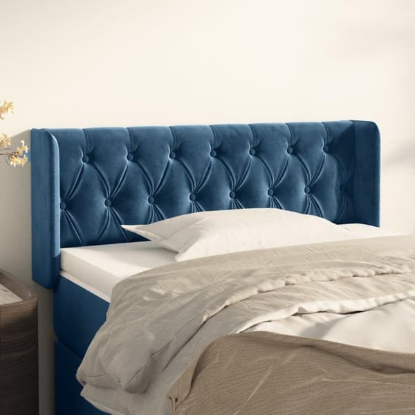 vidaXL sengegavl med kanter 93x16x78/88 cm fløjl mørkeblå