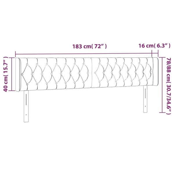 vidaXL sengegavl med kanter 183x16x78/88 cm fløjl lyserød