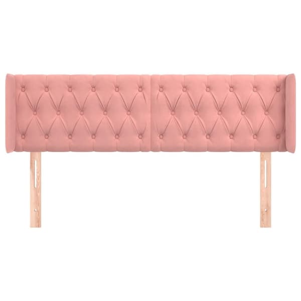 vidaXL sengegavl med kanter 163x16x78/88 cm fløjl lyserød