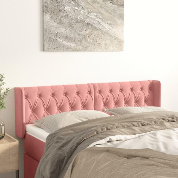 vidaXL sengegavl med kanter 163x16x78/88 cm fløjl lyserød