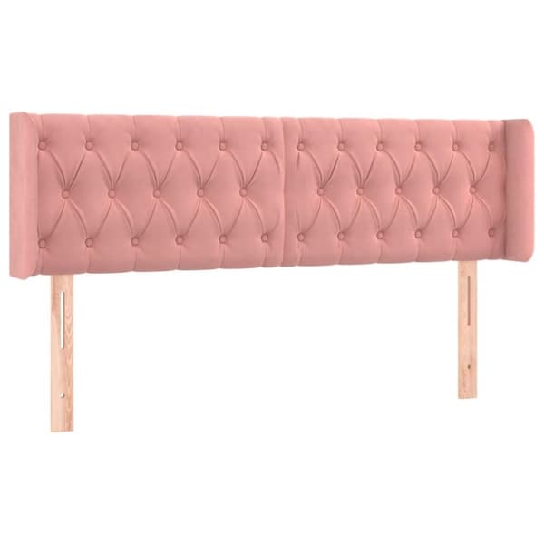 vidaXL sengegavl med kanter 163x16x78/88 cm fløjl lyserød