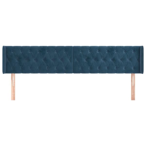 vidaXL sengegavl med kanter 203x16x78/88 cm fløjl mørkeblå