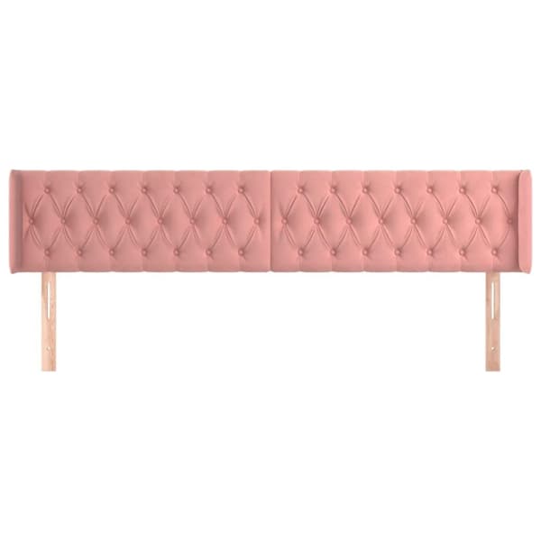 vidaXL sengegavl med kanter 203x16x78/88 cm fløjl lyserød