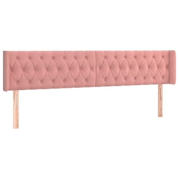 vidaXL sengegavl med kanter 203x16x78/88 cm fløjl lyserød
