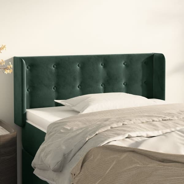 vidaXL sengegavl med kanter 93x16x78/88 cm fløjl mørkegrøn
