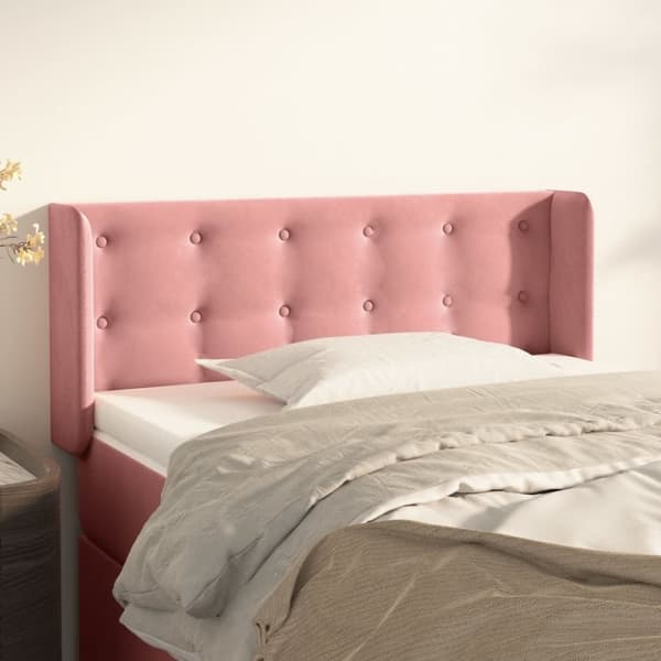 vidaXL sengegavl med kanter 83x16x78/88 cm fløjl lyserød