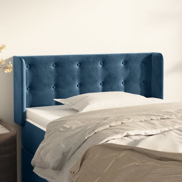 vidaXL sengegavl med kanter 103x16x78/88 cm fløjl mørkeblå