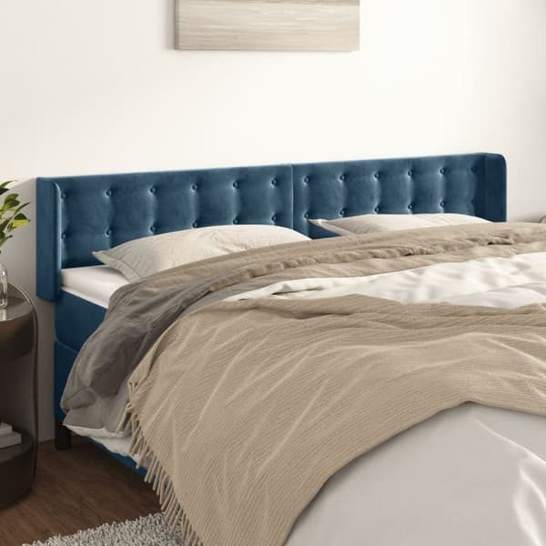 vidaXL sengegavl med kanter 163x16x78/88 cm fløjl mørkeblå