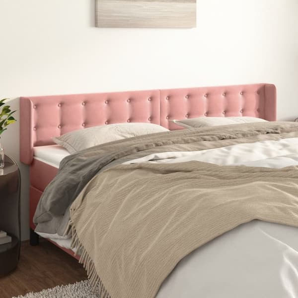 vidaXL sengegavl med kanter 183x16x78/88 cm fløjl lyserød