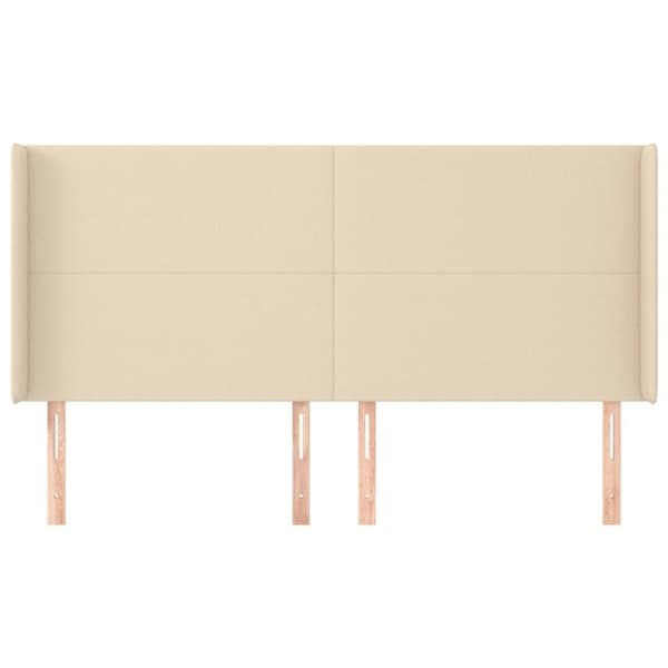 vidaXL sengegavl med kanter 163x16x118/128 cm stof cremefarvet