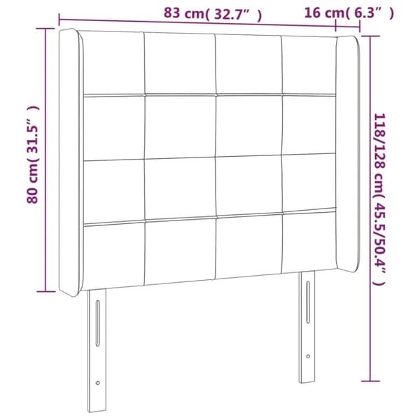 vidaXL sengegavl med kanter 83x16x118/128 cm stof mørkebrun