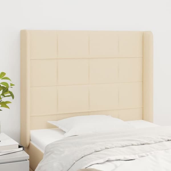 vidaXL sengegavl med kanter 103x16x118/128 cm stof cremefarvet