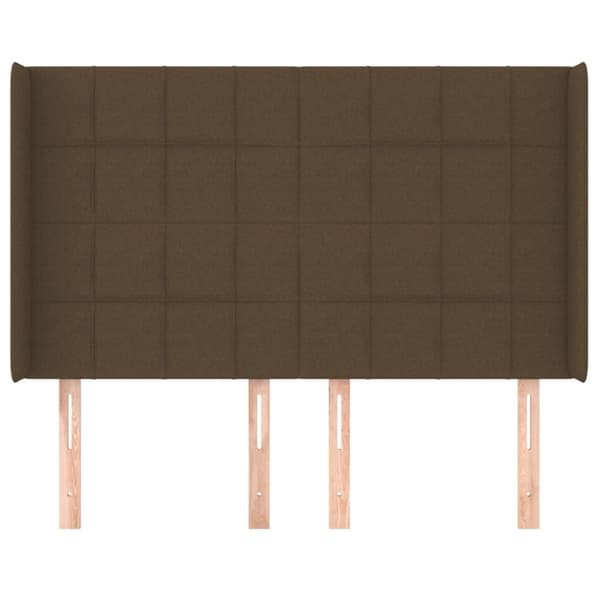 vidaXL sengegavl med kanter 147x16x118/128 cm stof mørkebrun