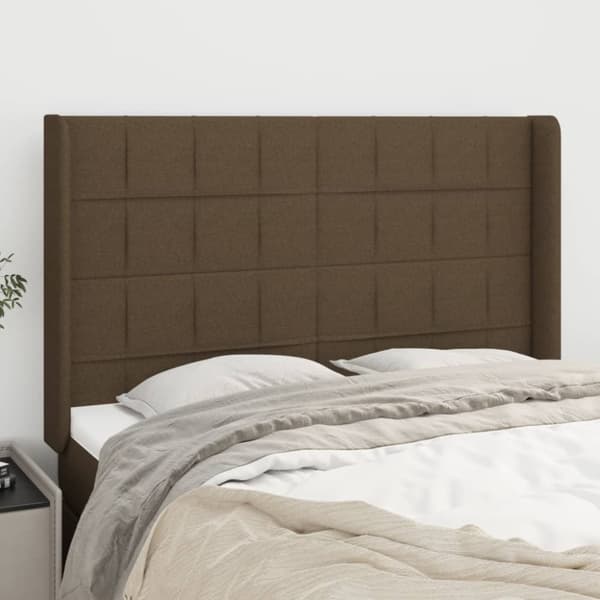 vidaXL sengegavl med kanter 147x16x118/128 cm stof mørkebrun