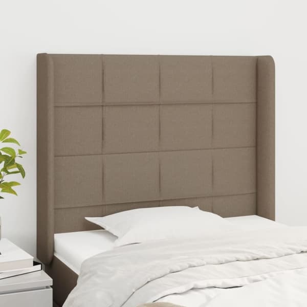 vidaXL sengegavl med kanter 103x16x118/128 cm stof gråbrun