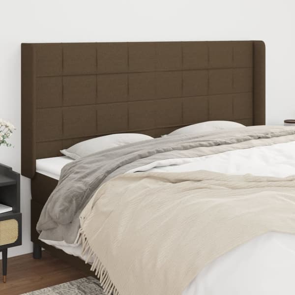 vidaXL sengegavl med kanter 163x16x118/128 cm stof mørkebrun