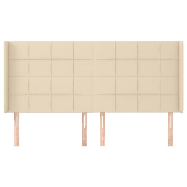 vidaXL sengegavl med kanter 163x16x118/128 cm stof cremefarvet