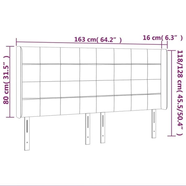 vidaXL sengegavl med kanter 163x16x118/128 cm stof sort