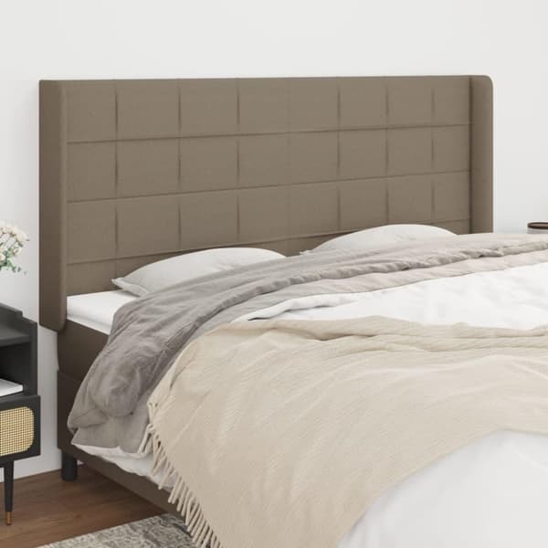 vidaXL sengegavl med kanter 183x16x118/128 cm stof gråbrun